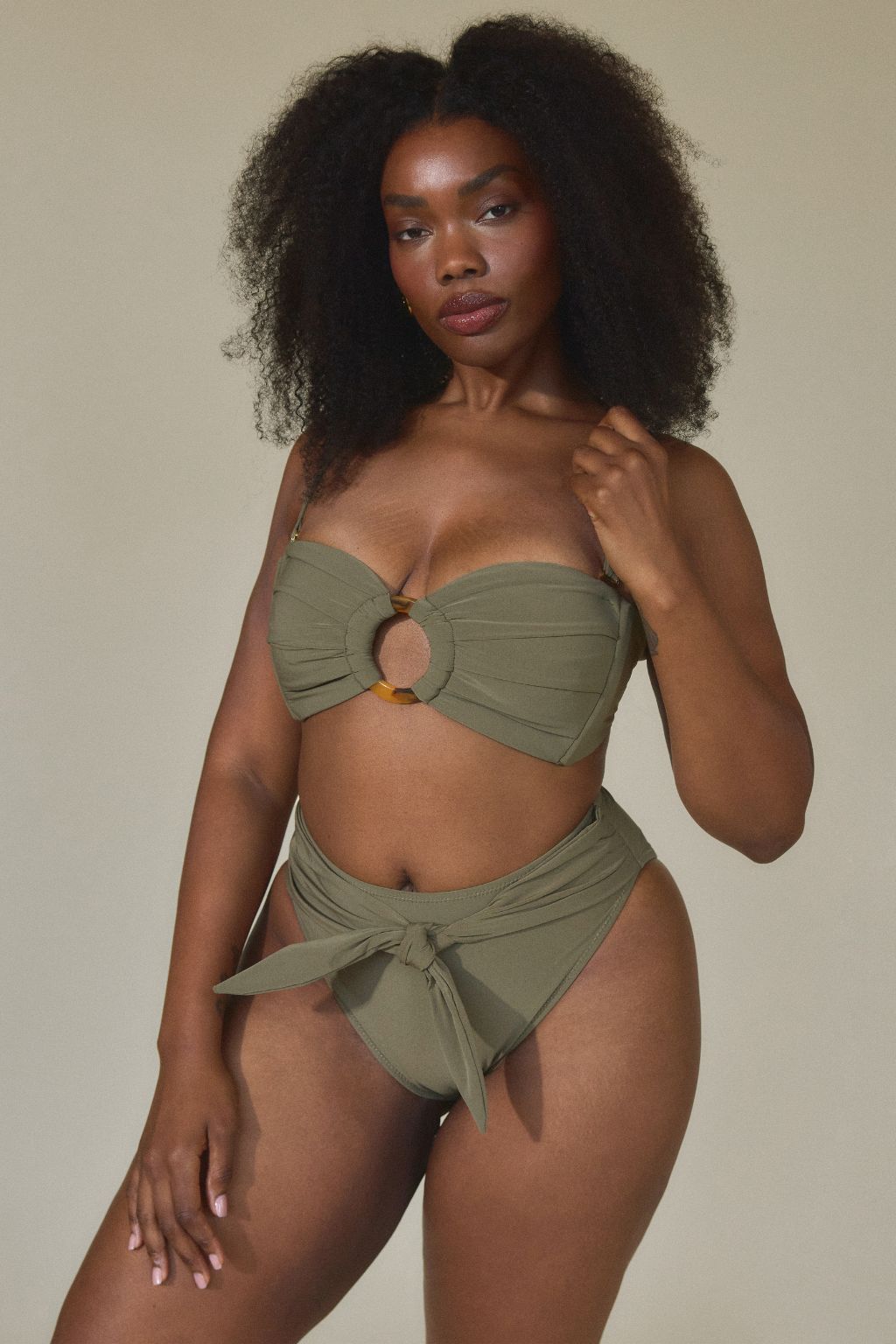 Khaki Paula Tie-Up Bikini Bottom