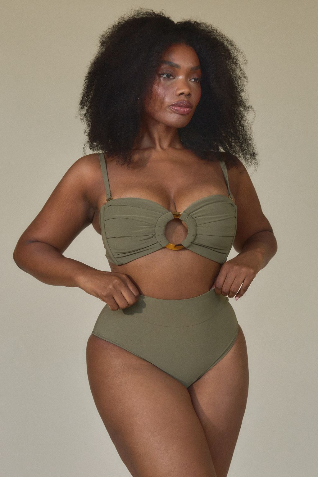 Khaki Tori Ties Bandeau Bikini Top