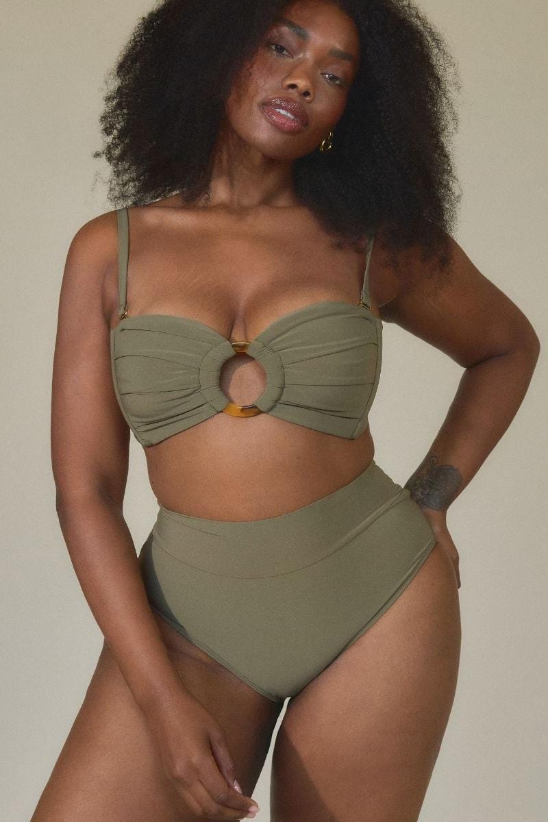 Khaki Full Coverage High Rise Bikini Bottom