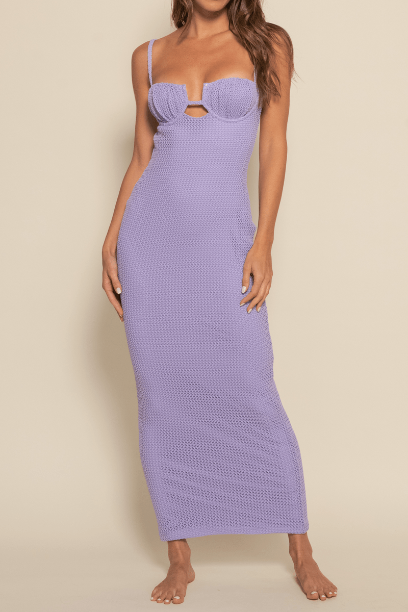 Lavender Crochet Petal Long Slip Dress