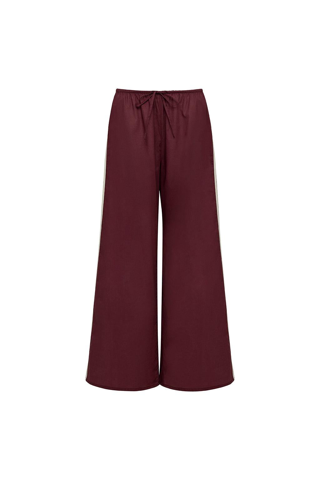 Maroon Sporty Drawstring Wide-Leg Pant