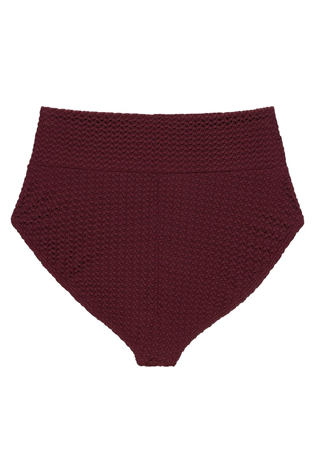 Maroon Crochet Full Coverage High Rise Bikini Bottom