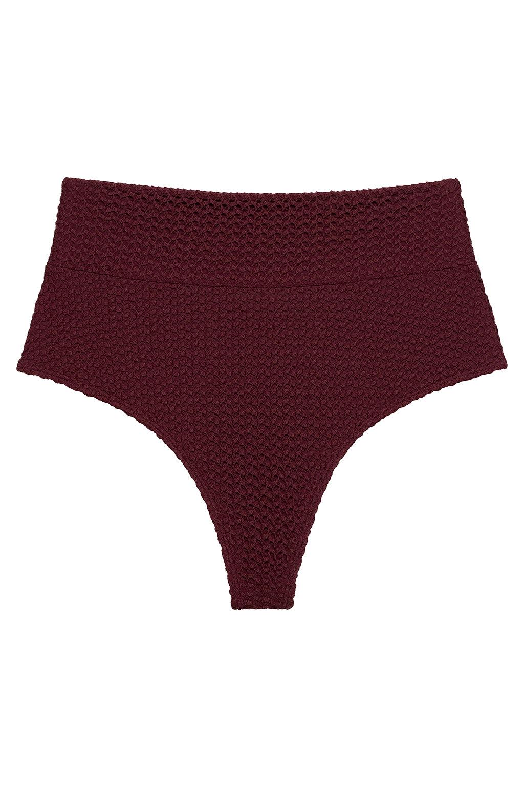 Maroon Crochet Full Coverage High Rise Bikini Bottom