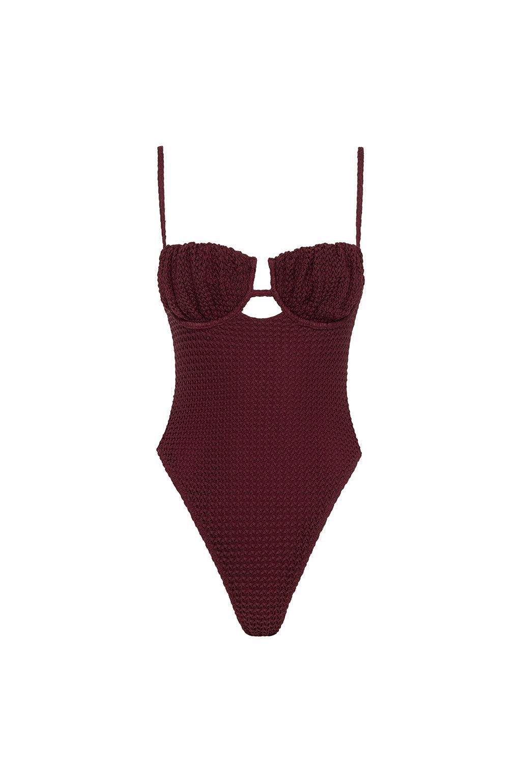 Maroon Crochet Petal One-Piece
