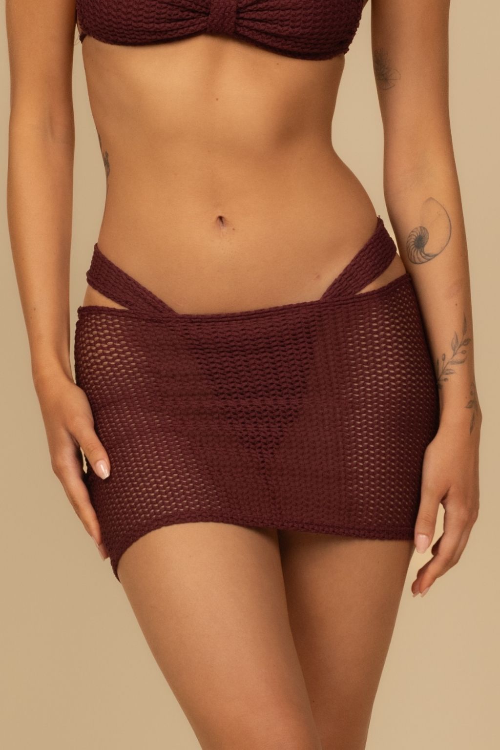 Maroon Crochet Micro Skirt