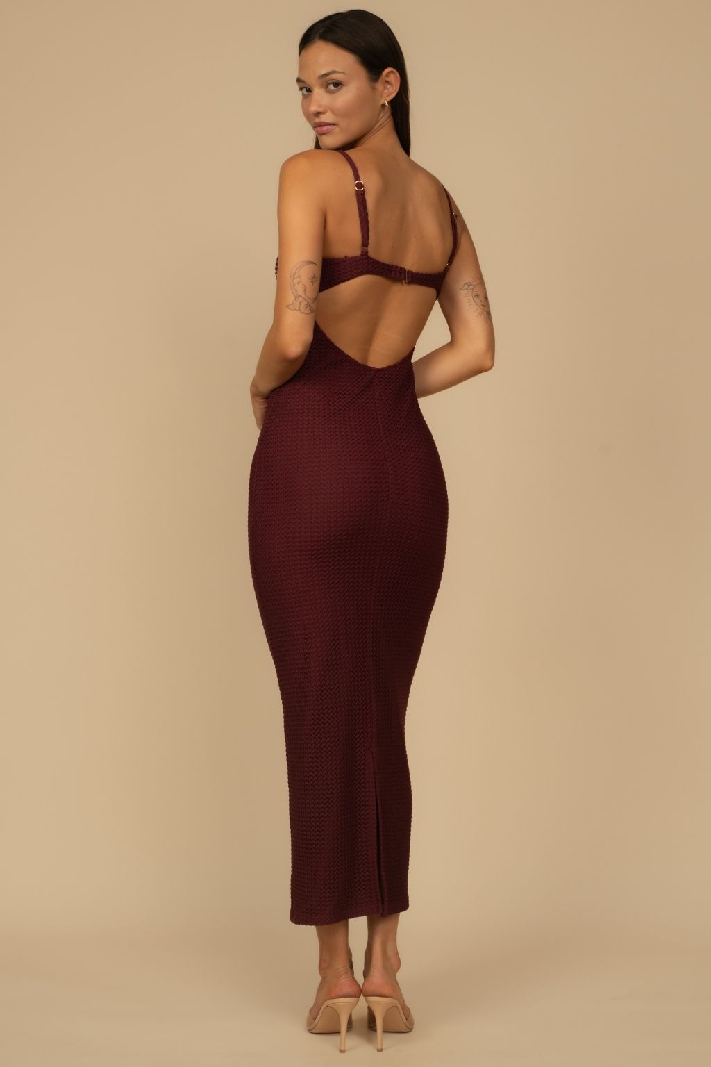 Maroon Crochet Petal Long Slip Dress