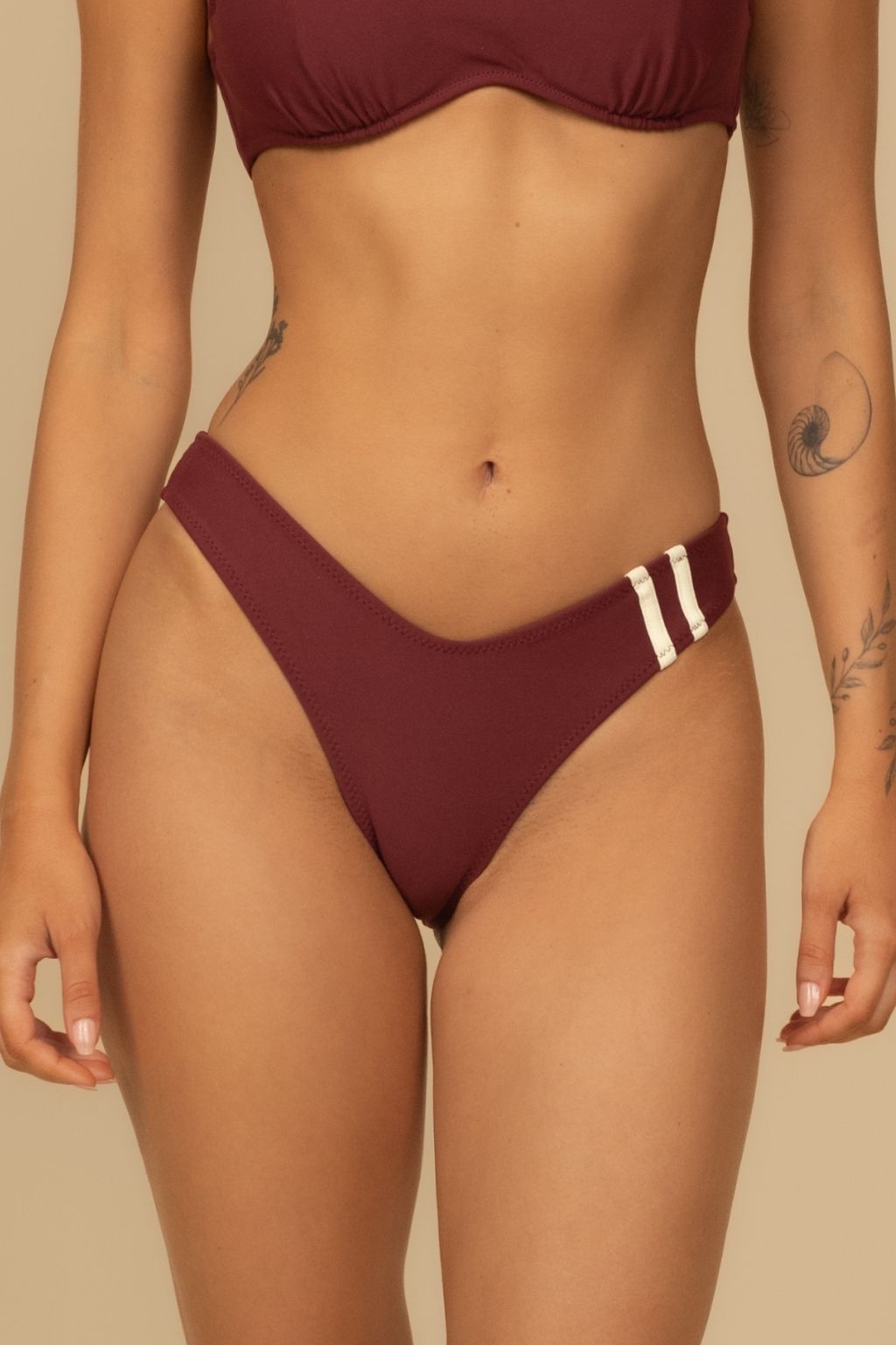 Maroon Added Coverage Sporty Lulu (Zig-Zag Stitch) Bikini Bottom