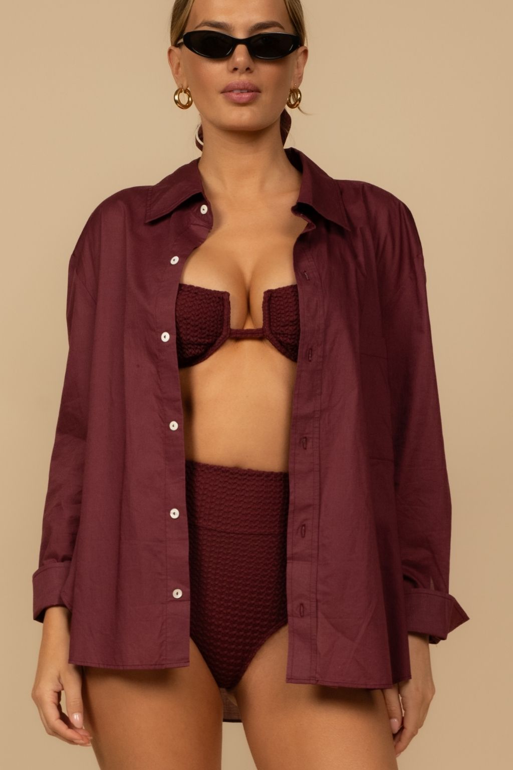 Maroon Boyfriend Button-Down Shirt