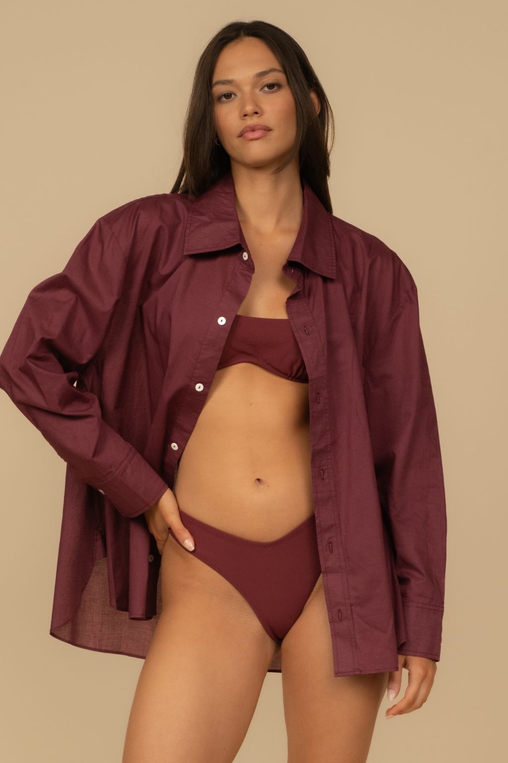 Maroon Boyfriend Button-Down Shirt