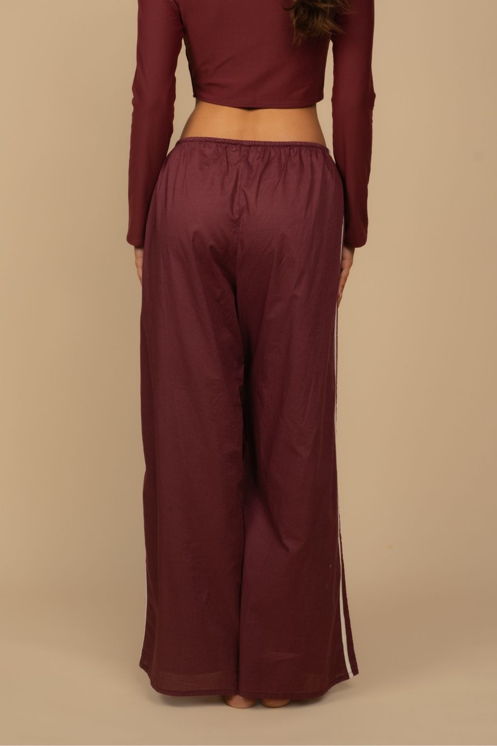 Maroon Sporty Drawstring Wide-Leg Pant