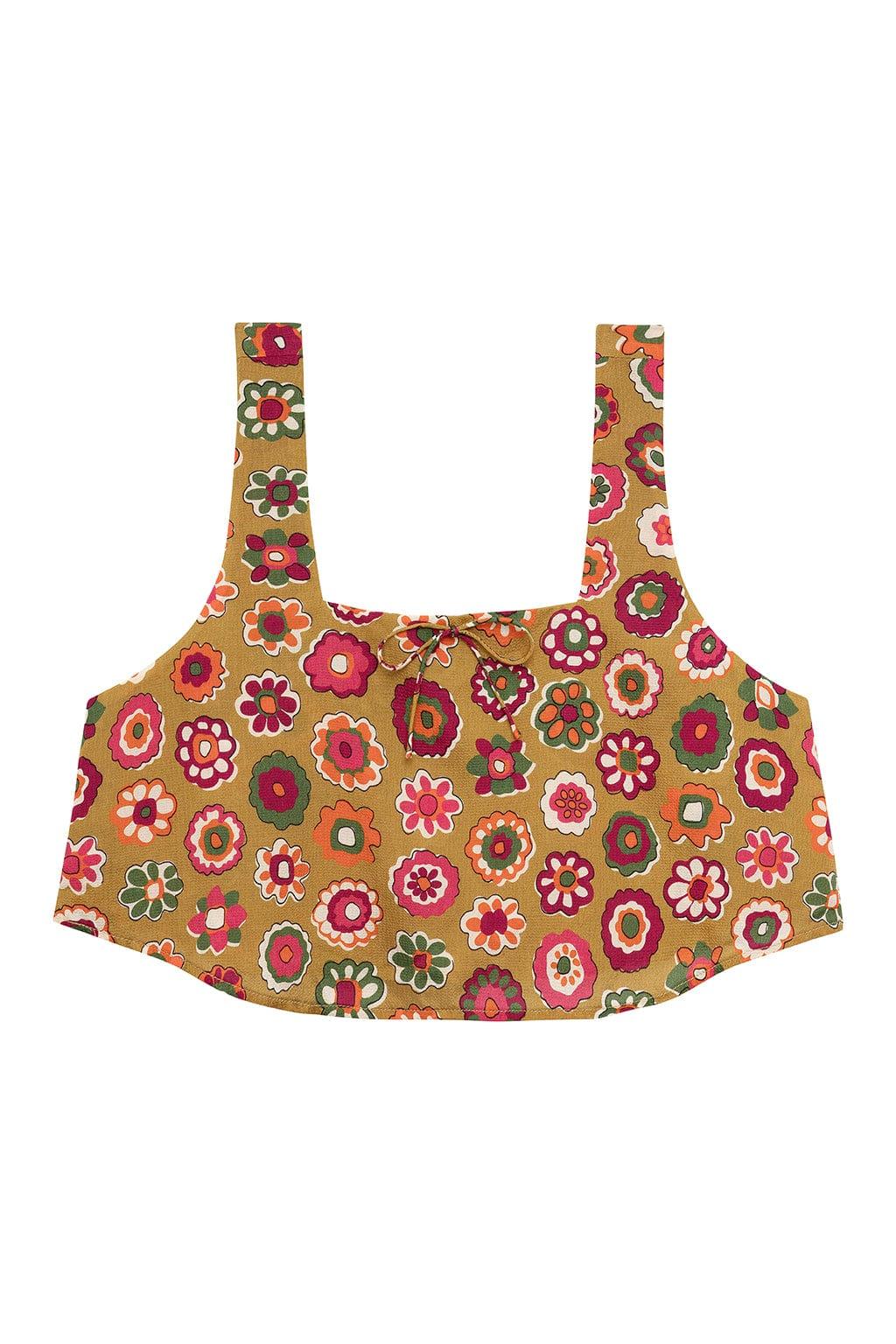 Mazzy Floral Silk Square Neck Crop Top