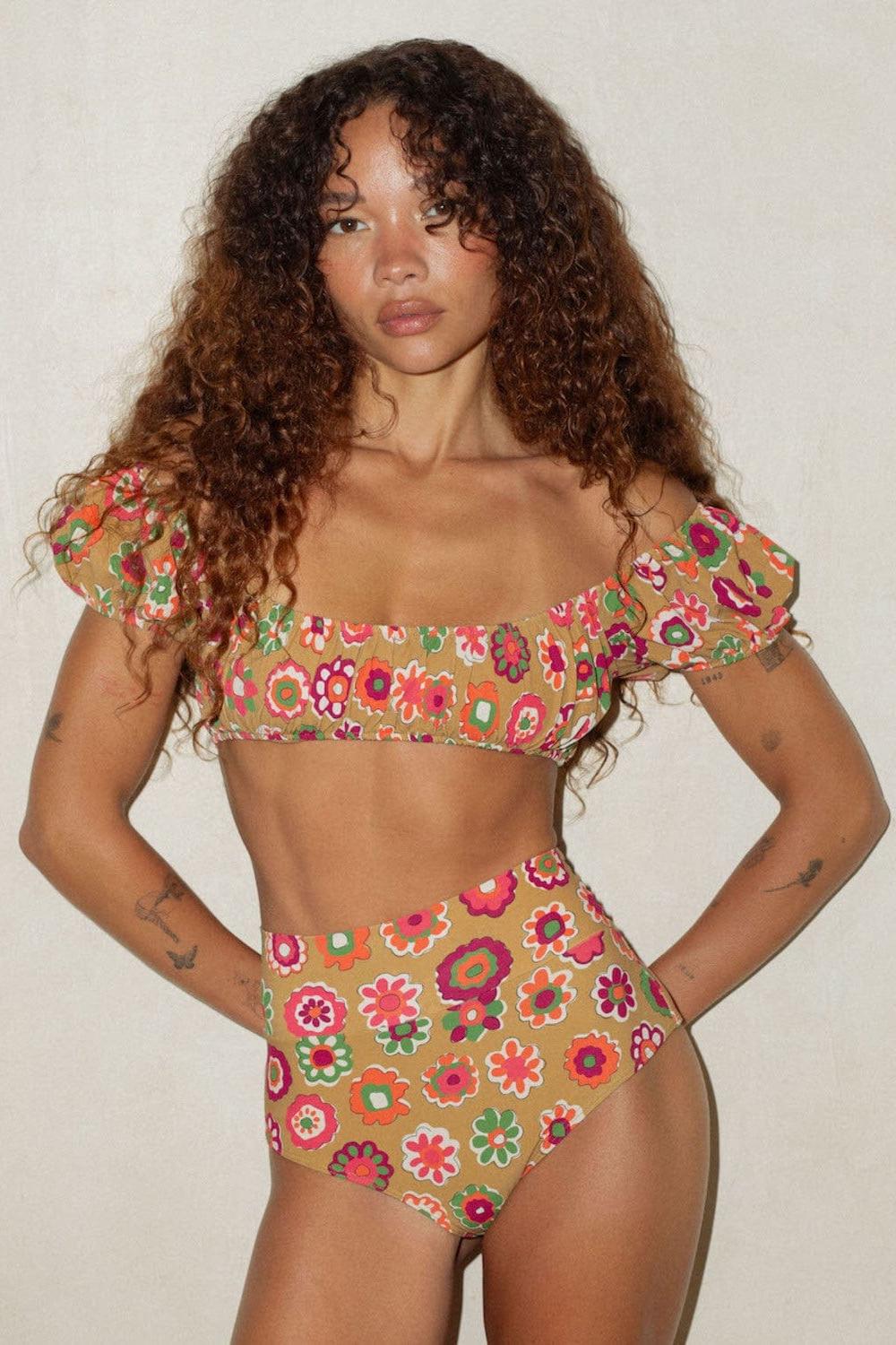 Mazzy Floral Full Coverage High Rise Bikini Bottom