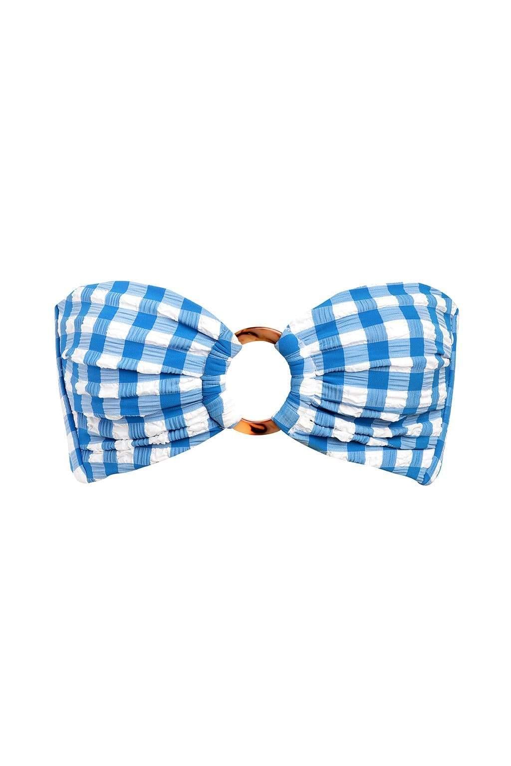 Blue Gingham Tori Ties Bandeau Bikini Top