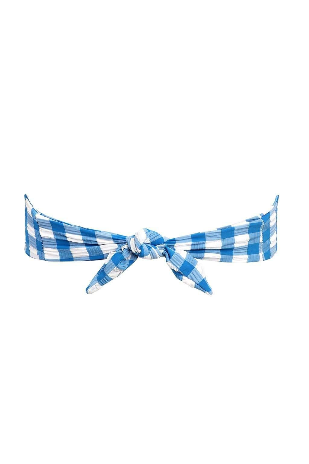 Blue Gingham Tori Ties Bandeau Bikini Top