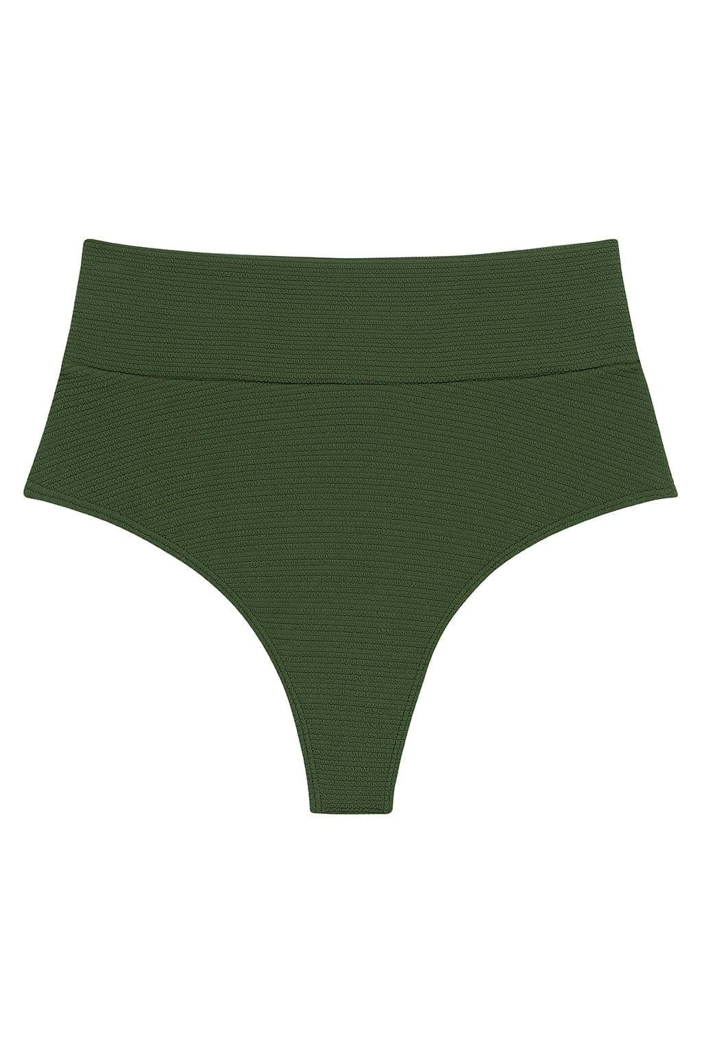 Olive Micro Scrunch Added Coverage High Rise Bikini Bottom