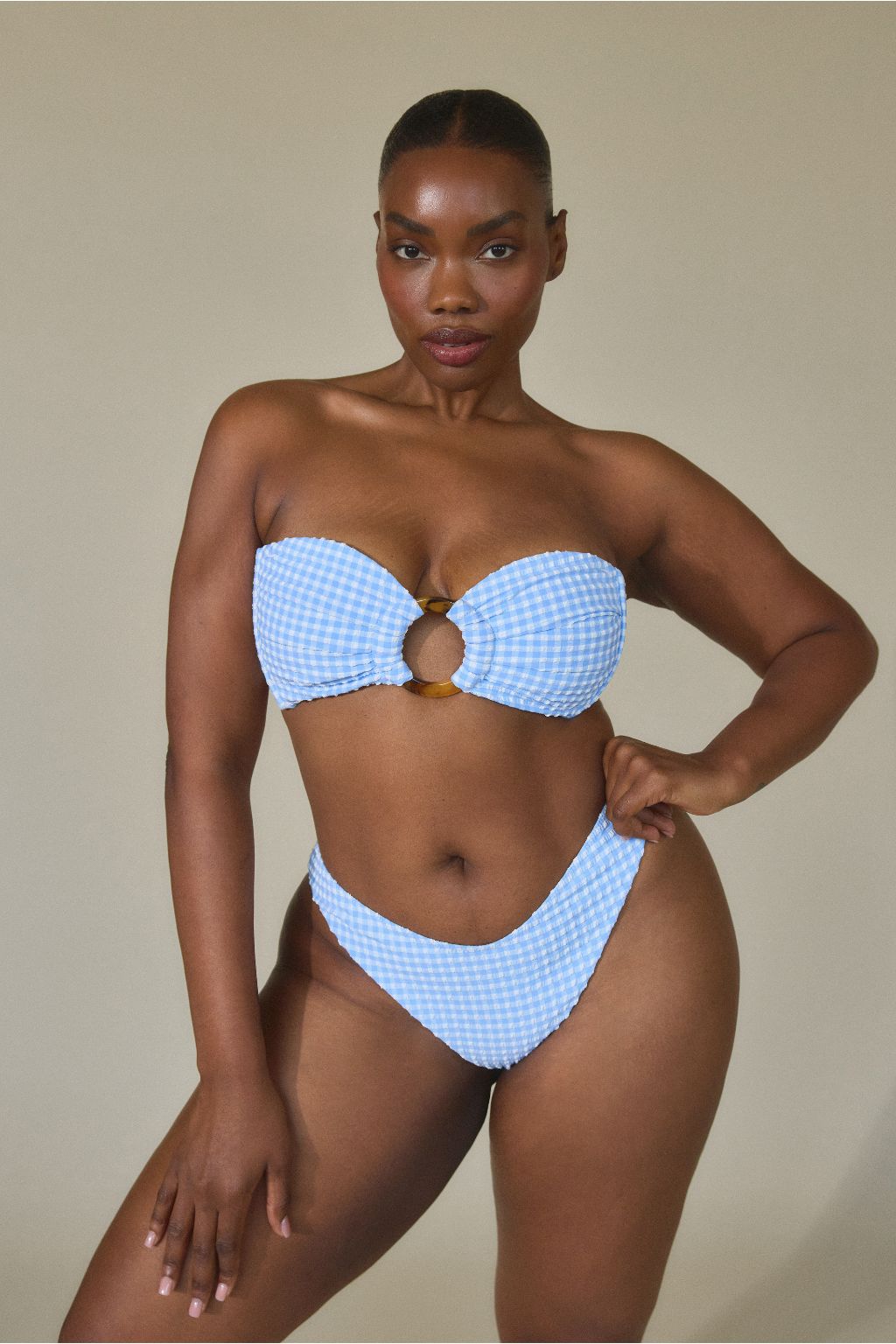 Peri Micro Gingham Added Coverage Lulu (Zig-Zag Stitch) Bikini Bottom
