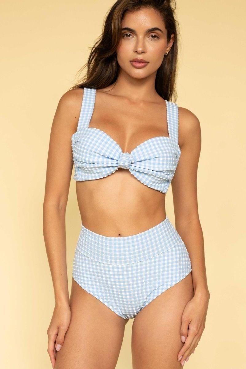Peri Micro Gingham Full Coverage High Rise Bikini Bottom