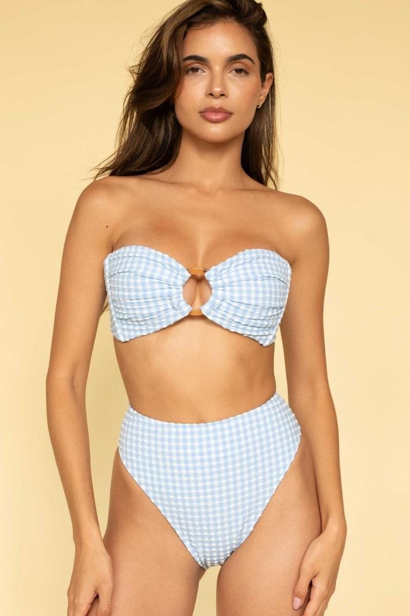 Peri Micro Gingham Tori Ties Bandeau Bikini Top