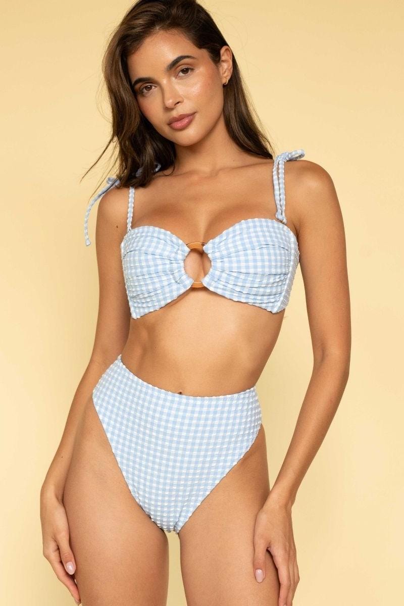 Peri Micro Gingham Tori Ties Bandeau Bikini Top