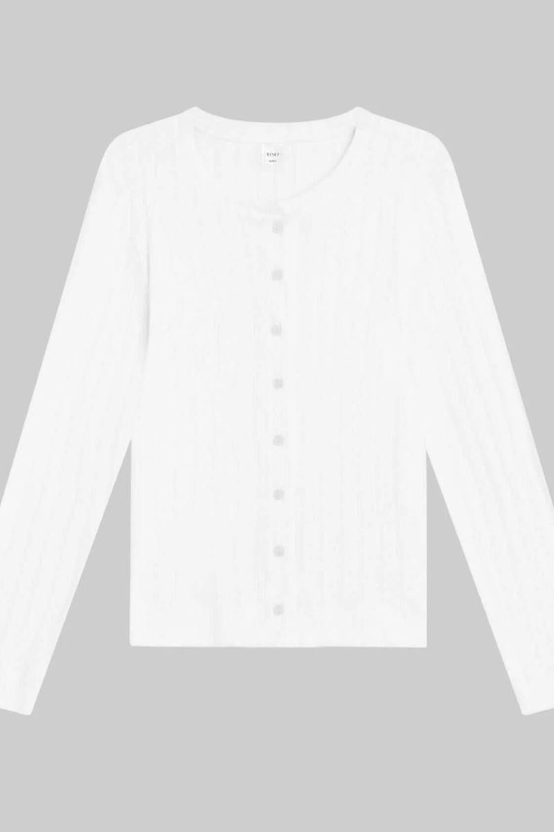 Pointelle Classic Crew Cardigan (White)