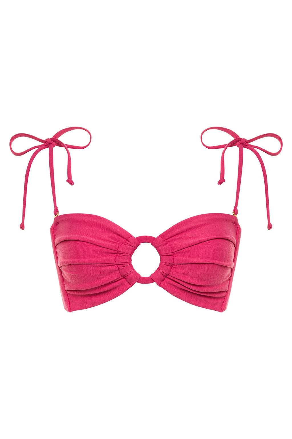 Raspberry Tori Ties Bandeau Bikini Top