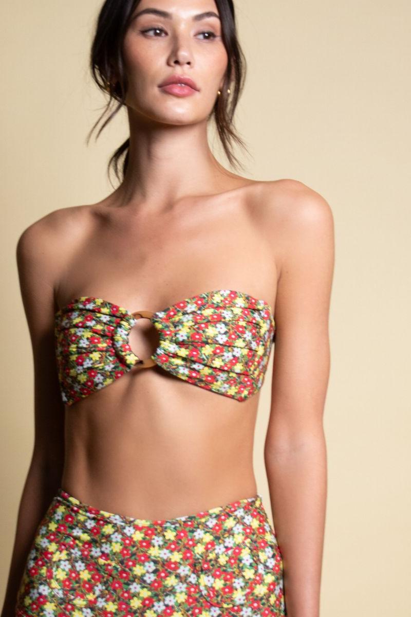 Sienna Floral Tori Ties Bandeau Bikini Top