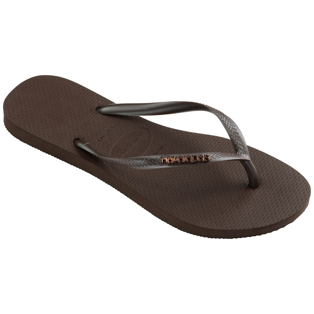 Slim Logo Metallic Sandal (Dark Brown)
