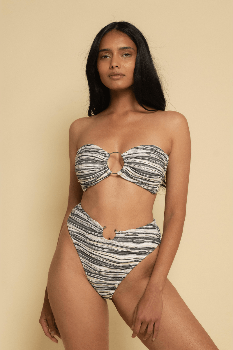 Slub Knit Tori Ties Bandeau Bikini Top