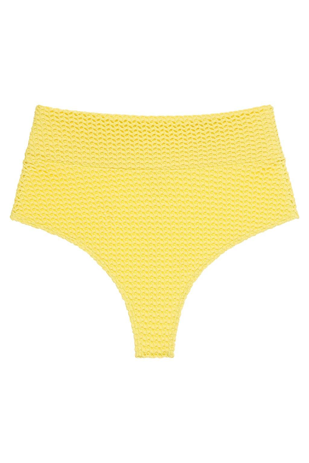 Yellow Crochet Added Coverage High Rise Bikini Bottom