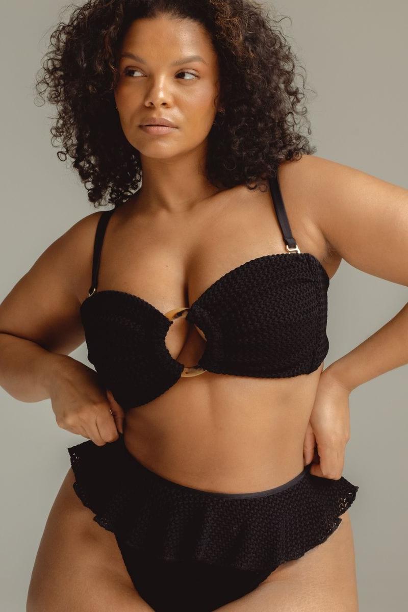 Black Crochet Tamarindo Ruffle Bikini Bottom