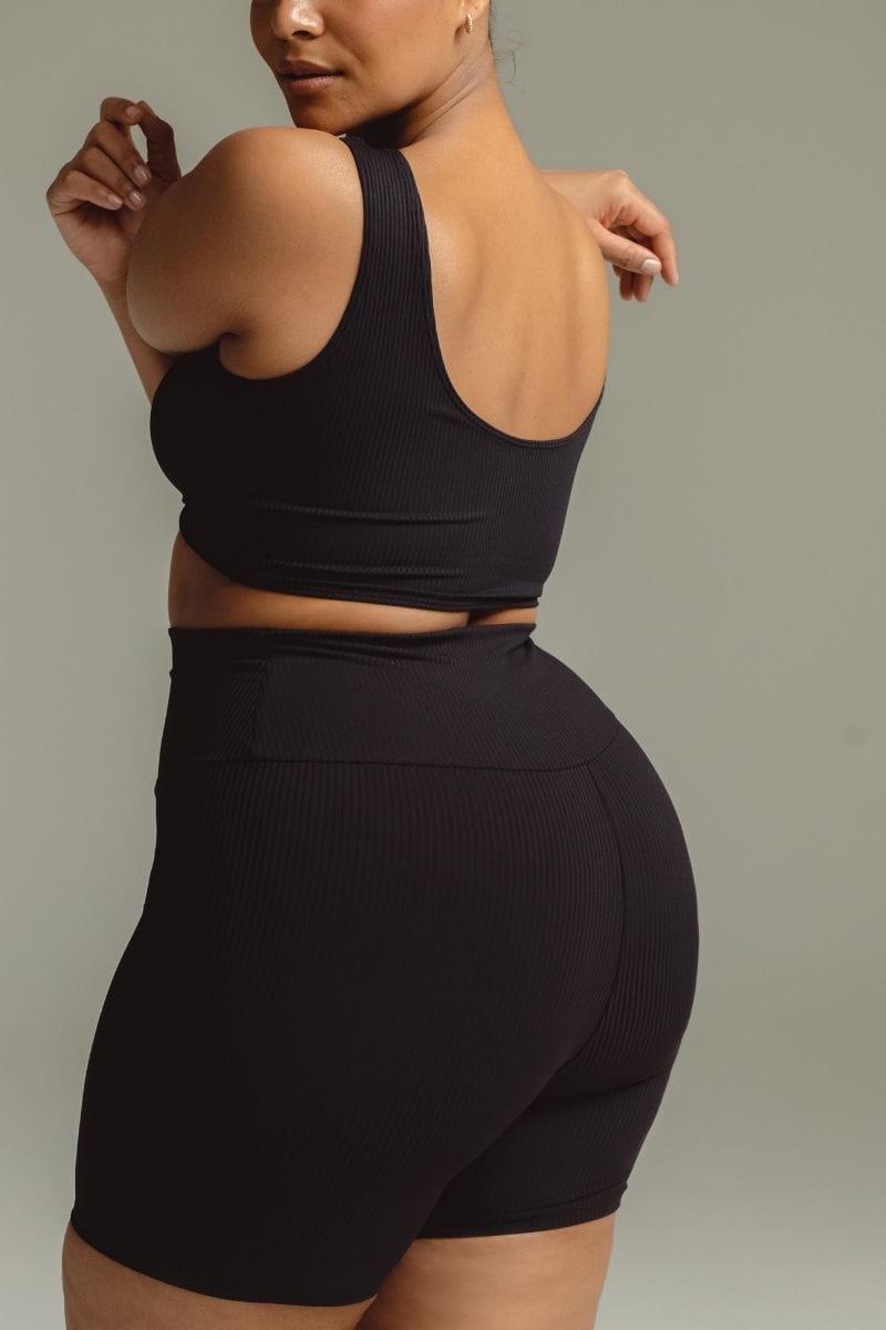 Black Rib Midi Bike Short