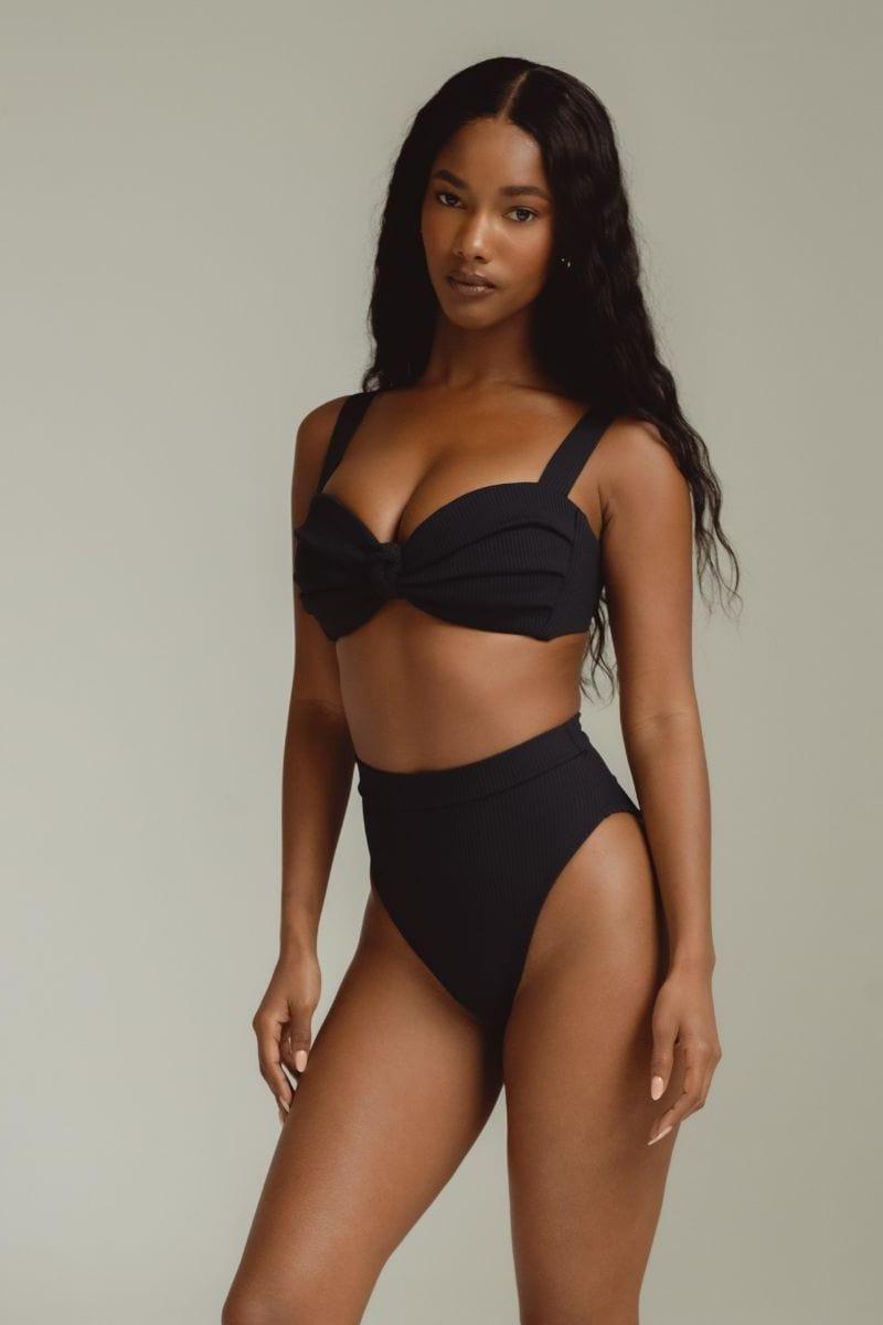 Black Rib Added Coverage Paulina Bikini Bottom