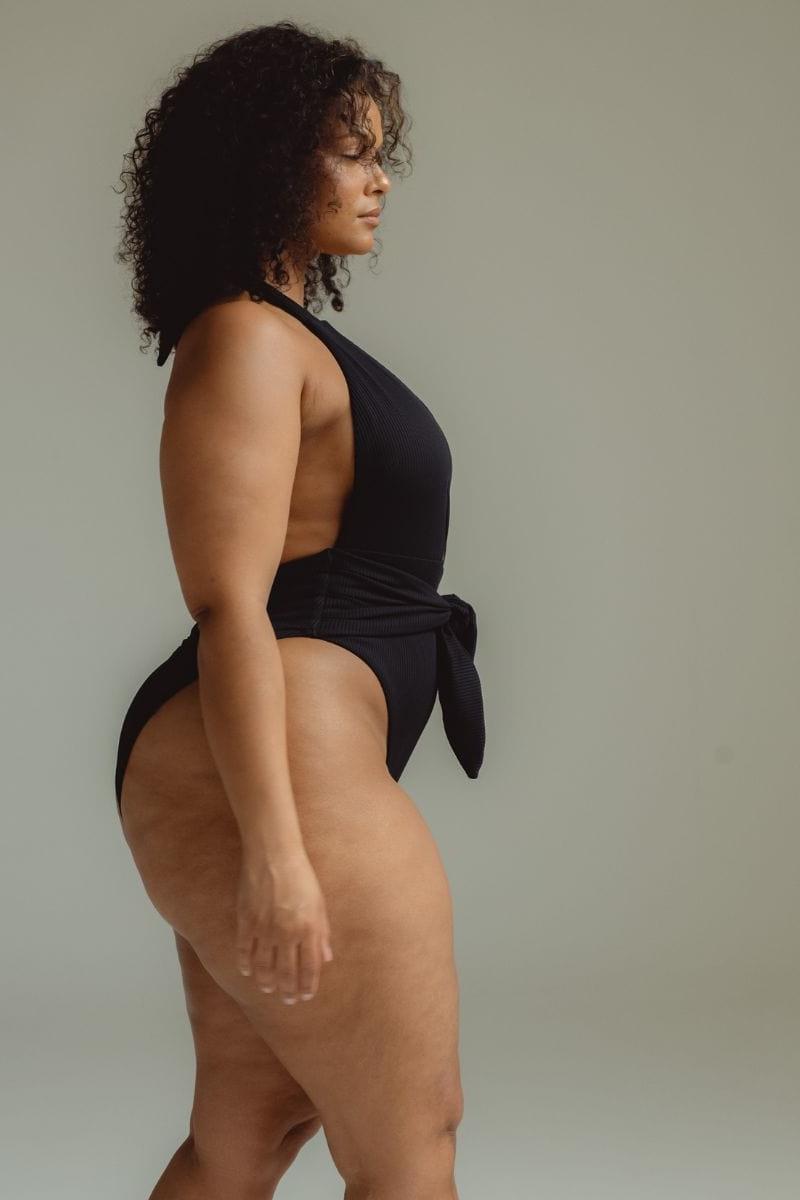 Black Rib Tropez Tie-Up One-Piece