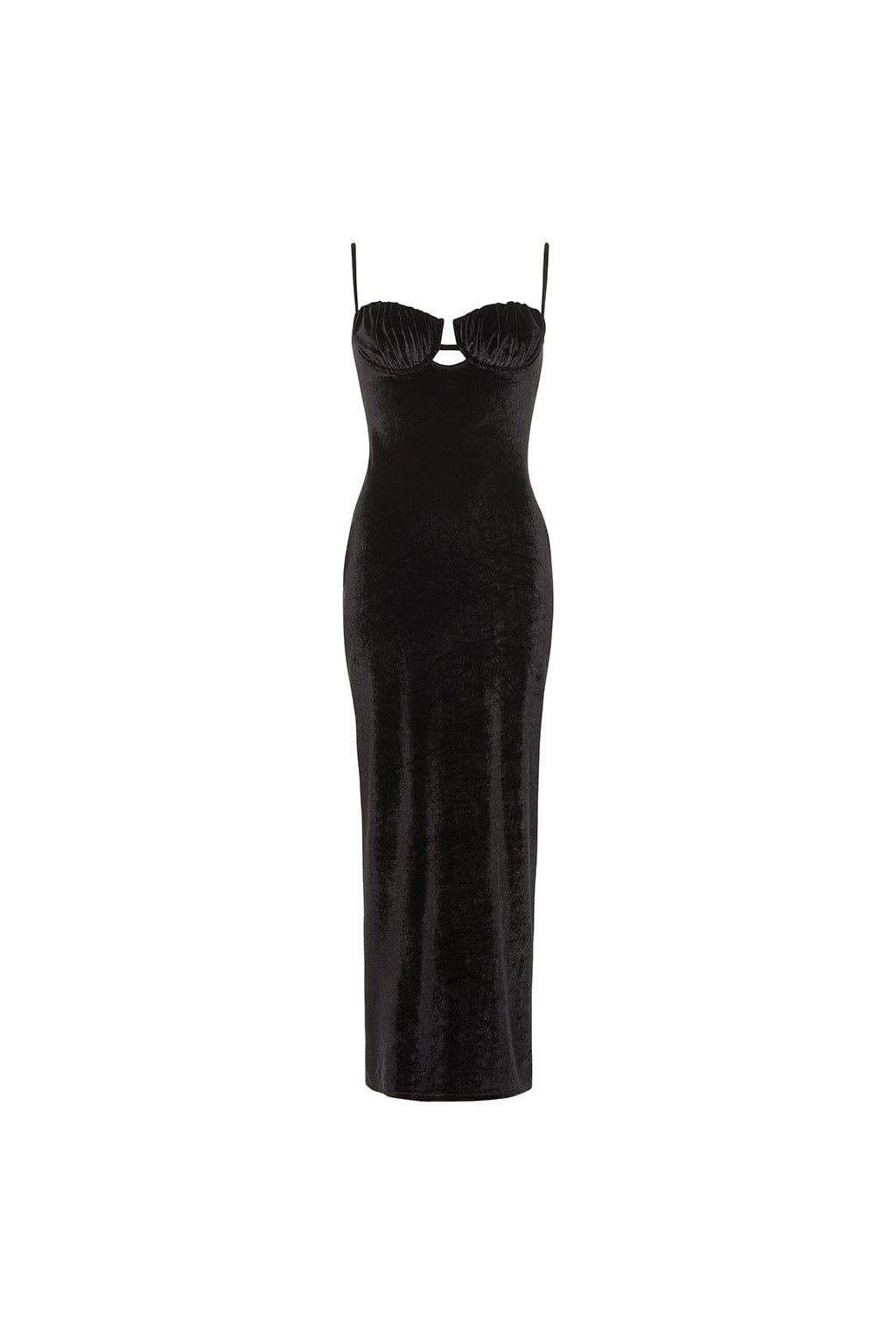 Black Velvet Petal Long Slip Dress