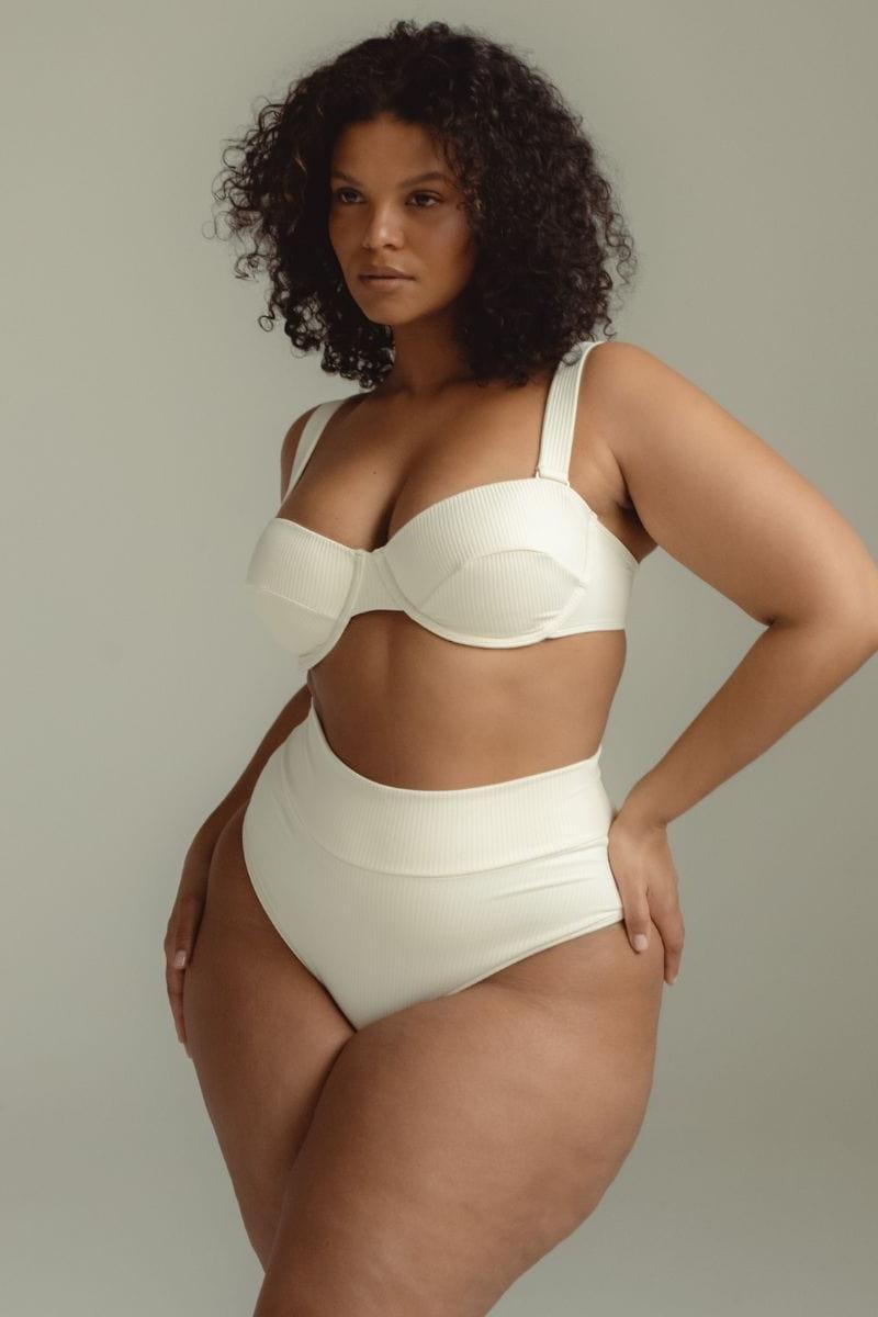 Cream Rib Bustier Bikini Top