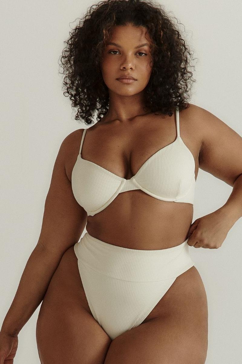 Cream Rib Dainty Bikini Top