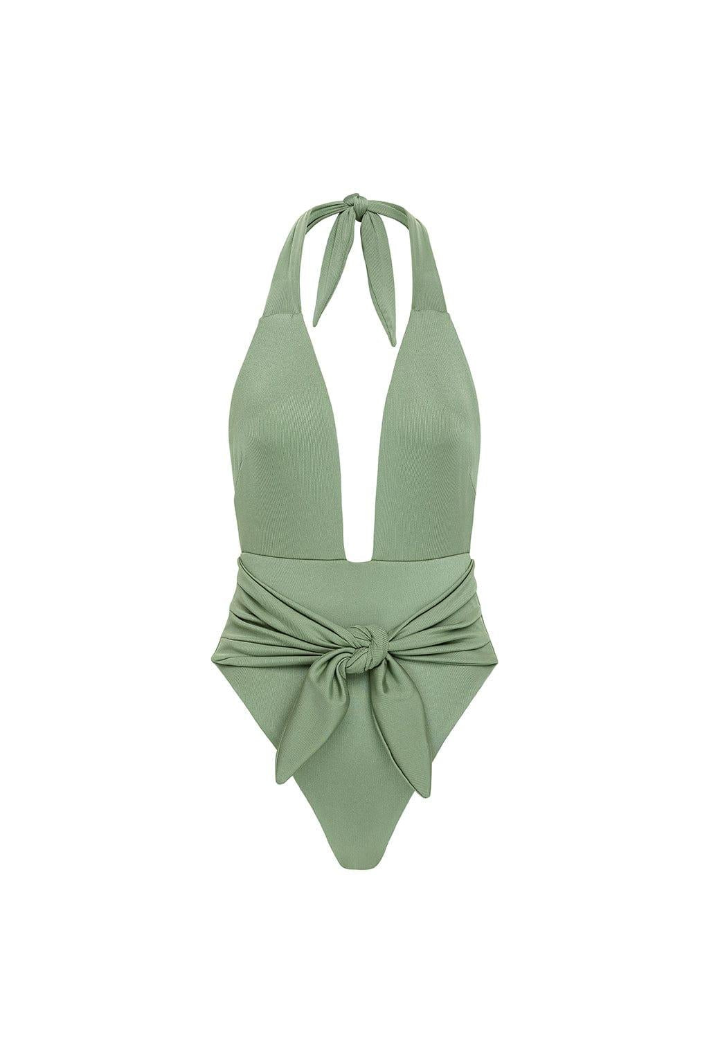 Sage Green Rib Tropez Tie-Up One-Piece