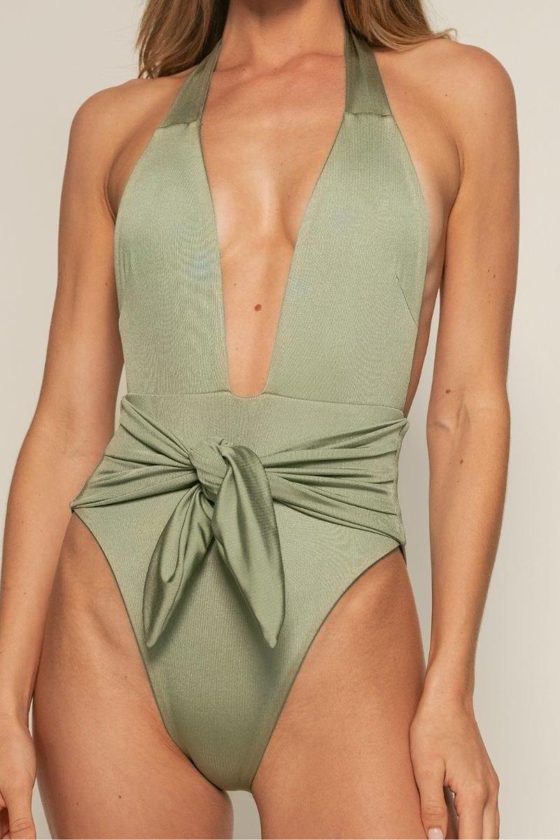 Sage Green Rib Tropez Tie-Up One-Piece