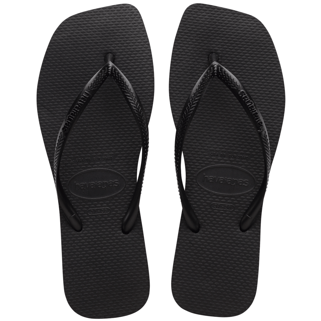 Slim Square Logo Flip Flops (Black)