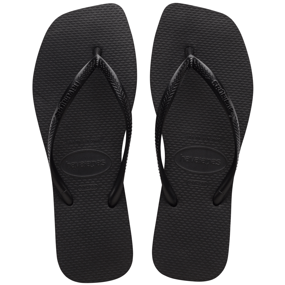 Slim Square Logo Flip Flops (Black)