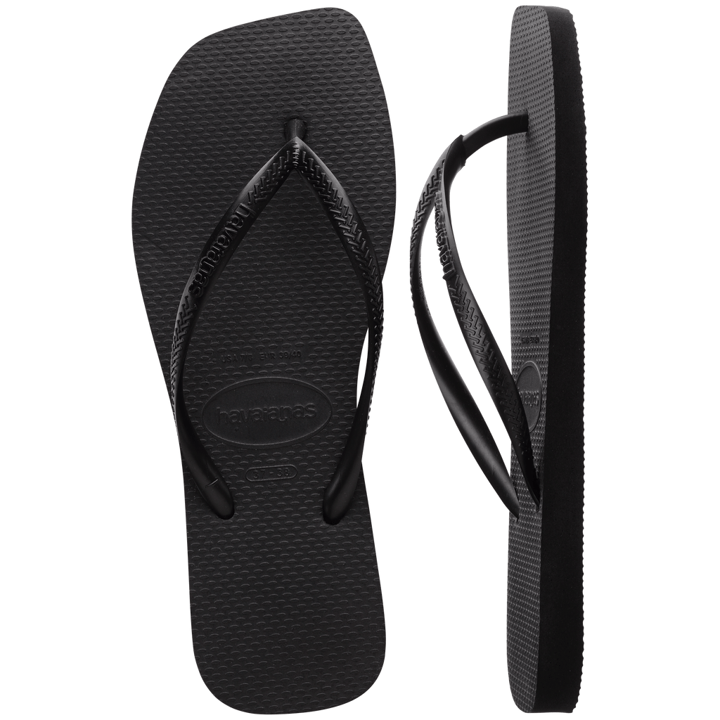 Slim Square Logo Flip Flops (Black)